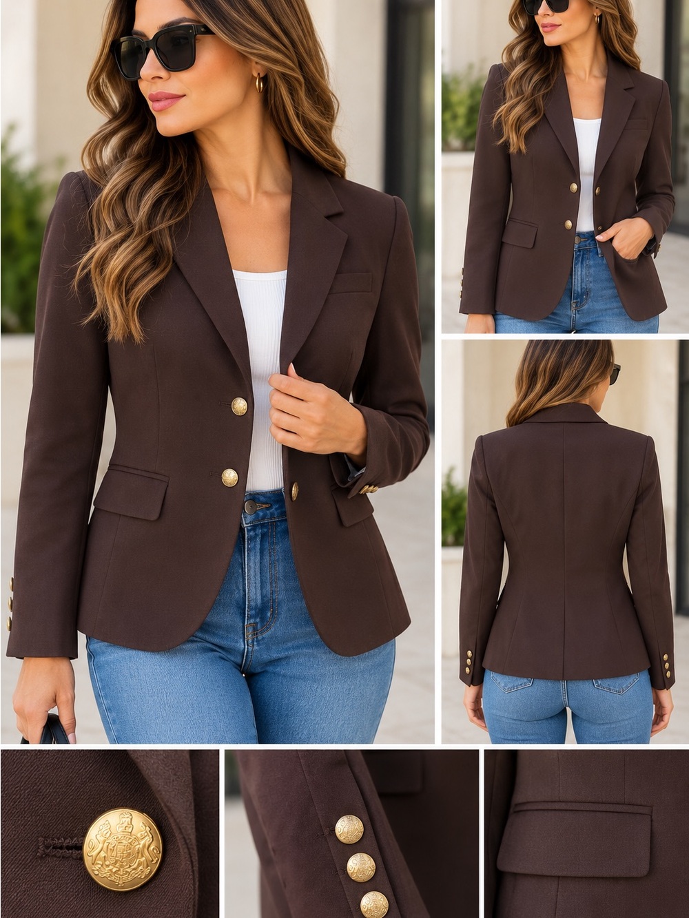 J. Crew Chocolate Brown Tailored Blazer with Gold Buttons